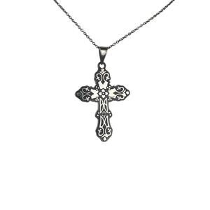Ceravantes CII Mexico Ornate Cross Pendant 2" & 24" Italy Chain Sterling Silver
